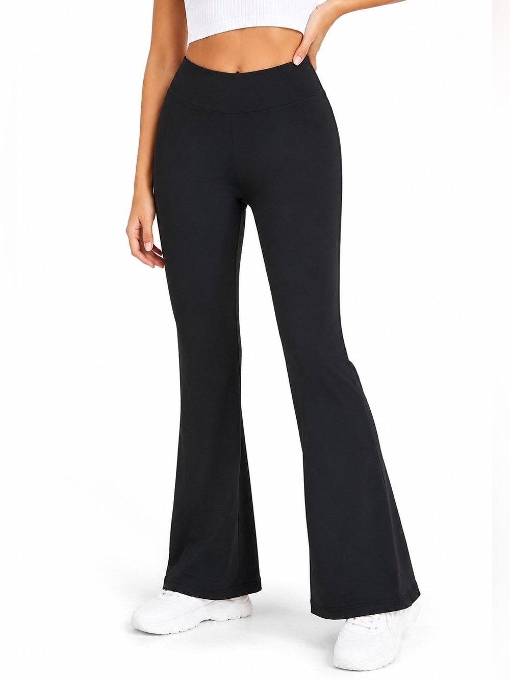Black High Waist Scrunch Back Flare Yoga Pants M